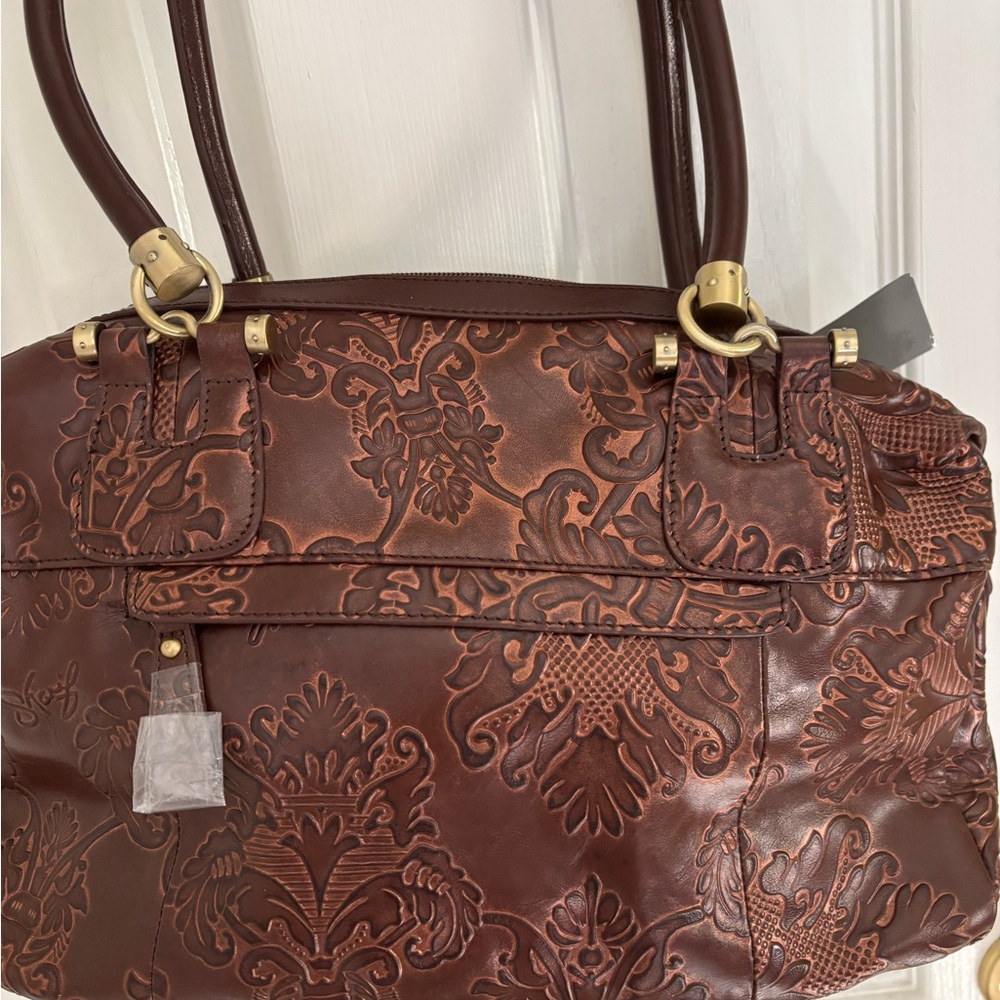 Embossed Brown Leather Handbag